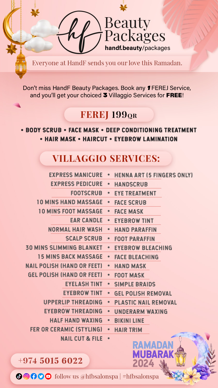 HandF Beauty Salon & Spa Doha hfBSalonSpa Ramadan Beauty Packages FEREJ